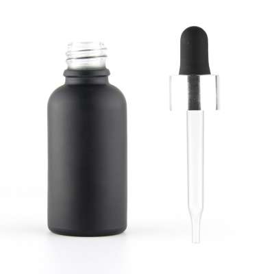 Wholesale frosted black round shape empty essential oil glass dropper bottle for e liquid