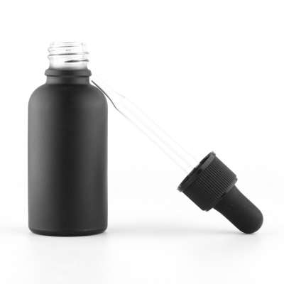 HOT SALE matte black essential oil glass bottles with transparent dropper 30ml