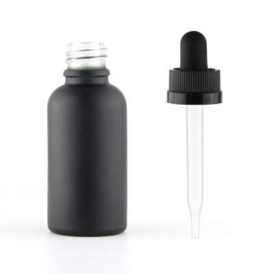 30ml Empty matte black cosmetic round shape glass bottle with dropper