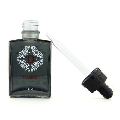 CECO wholesale 1 oz rectangular black glass bottle 30ml with customized logo white screen printing for beard oil