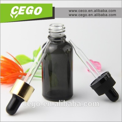 1oz boston round transparent black glass e liquid bottle with rubber dropper